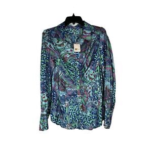 NWT Free People Paisley Animal Print Long Sleeve Button Down Large